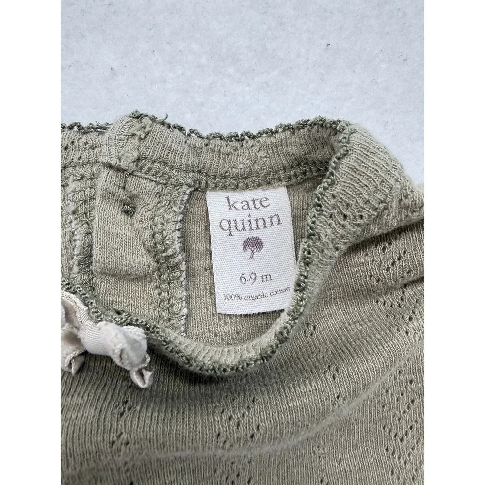 Kate Quinn Olive Green Pointelle Organic Cotton Footed Romper 6-9 Months
